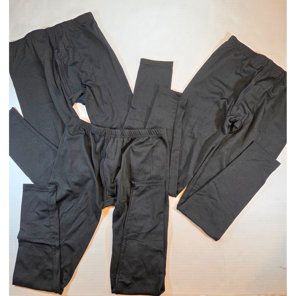 Real Essentials Boys Thermal Underwear Pants 3 Pack Black Base Layer Large